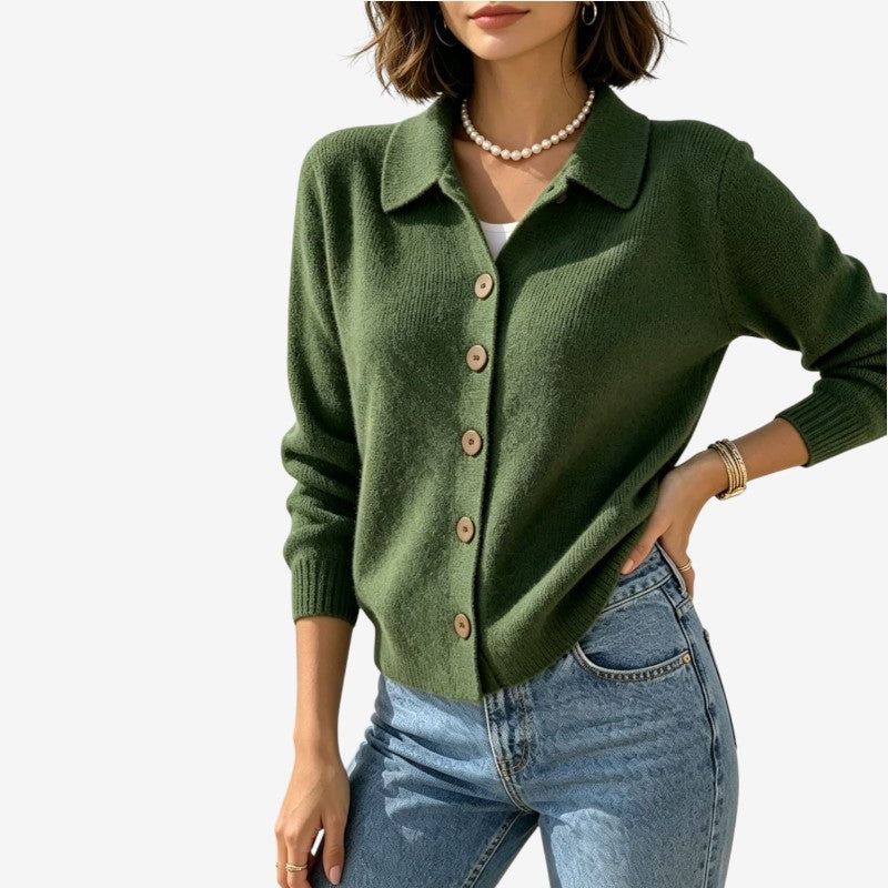 Ellen | Elegant Strikket Cardigan Dame med Knapper og Krave