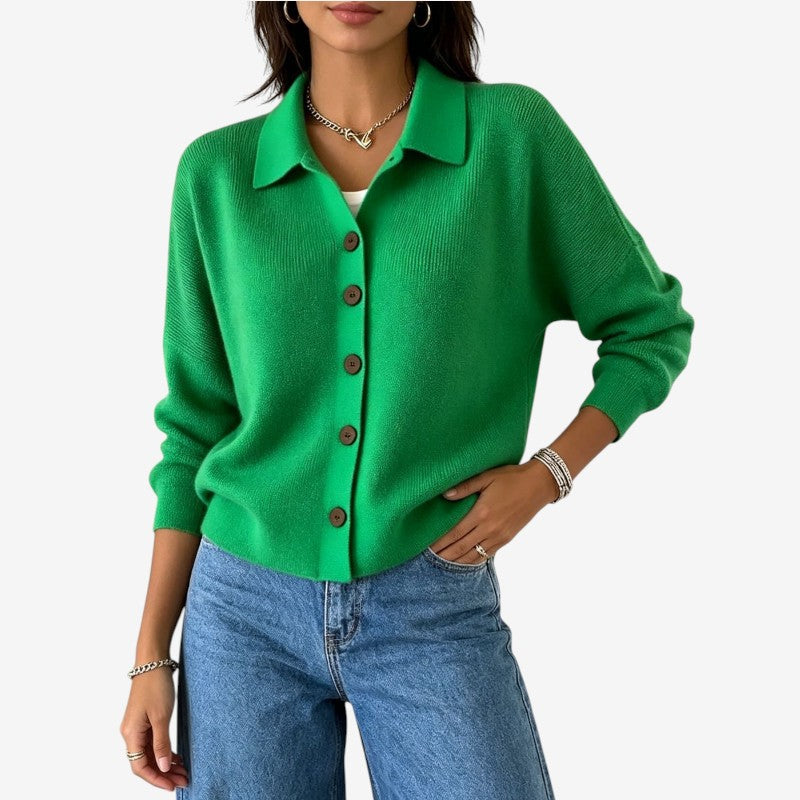 Ellen | Elegant Strikket Cardigan Dame med Knapper og Krave
