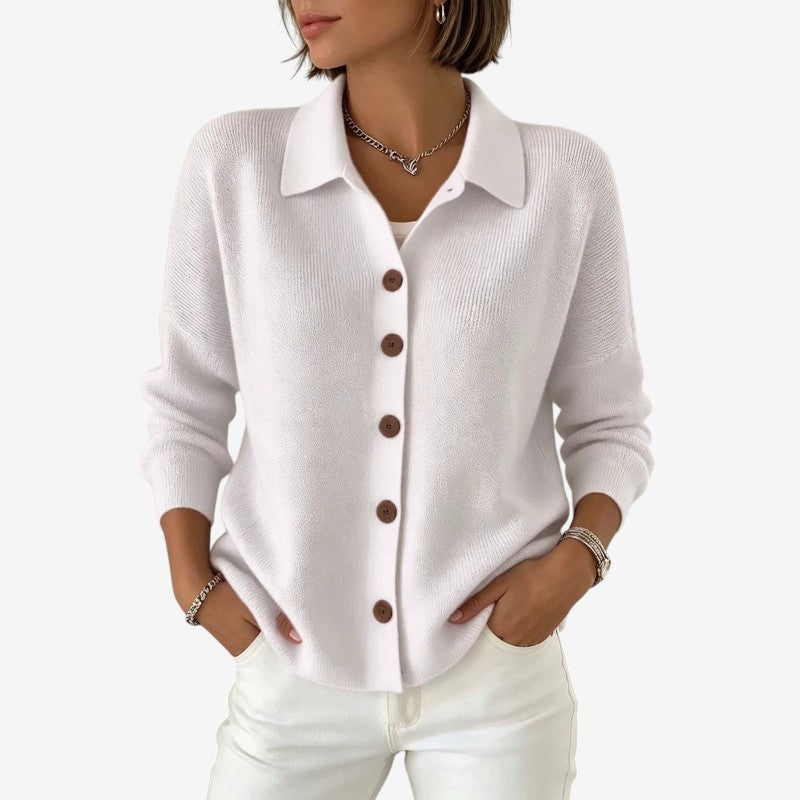 Ellen | Elegant Strikket Cardigan Dame med Knapper og Krave
