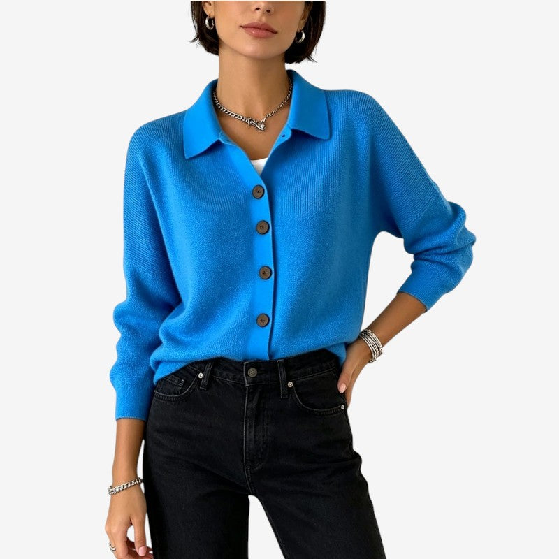 Ellen | Elegant Strikket Cardigan Dame med Knapper og Krave