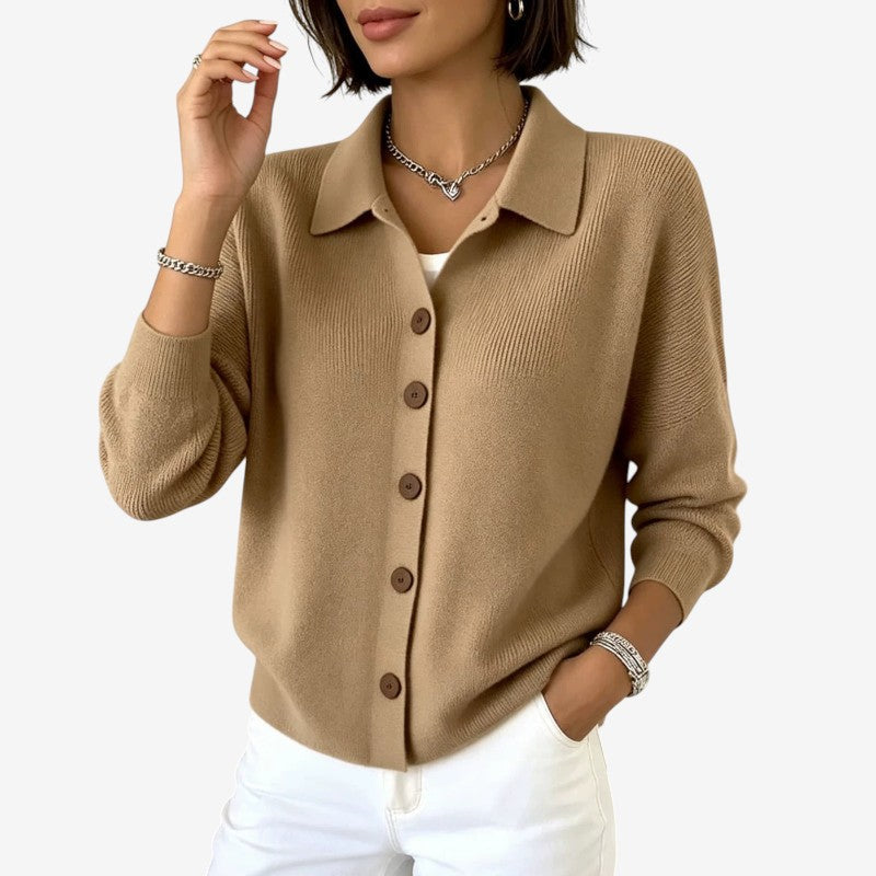 Ellen | Elegant Strikket Cardigan Dame med Knapper og Krave