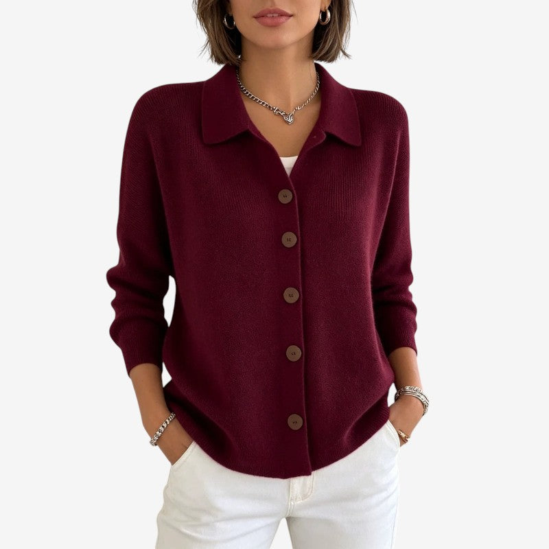 Ellen | Elegant Strikket Cardigan Dame med Knapper og Krave