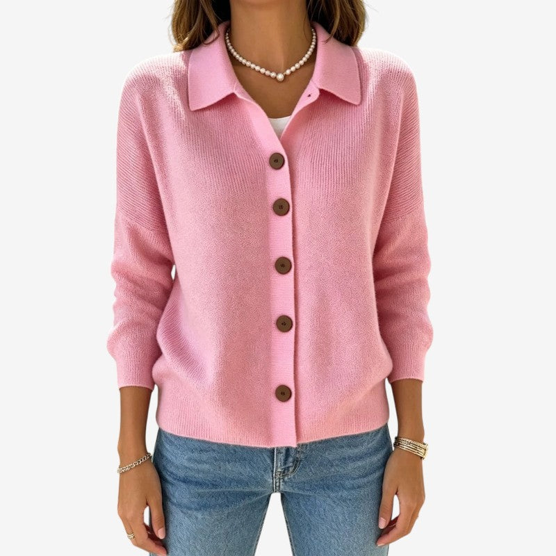 Ellen | Elegant Strikket Cardigan Dame med Knapper og Krave