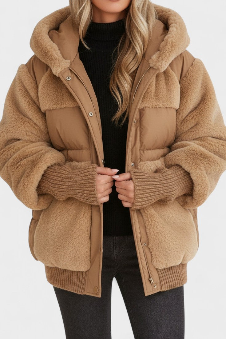 Ellie | Raffineret Oversized Vinterfrakke med Teddyhætte
