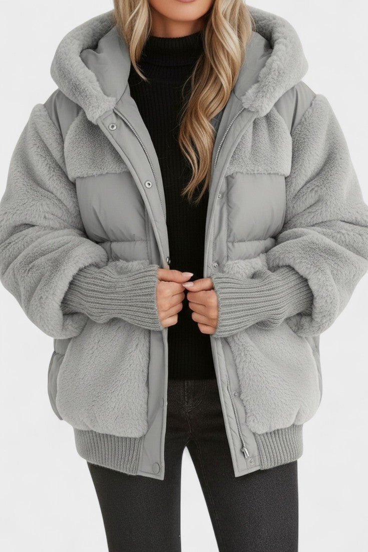 Ellie | Raffineret Oversized Vinterfrakke med Teddyhætte
