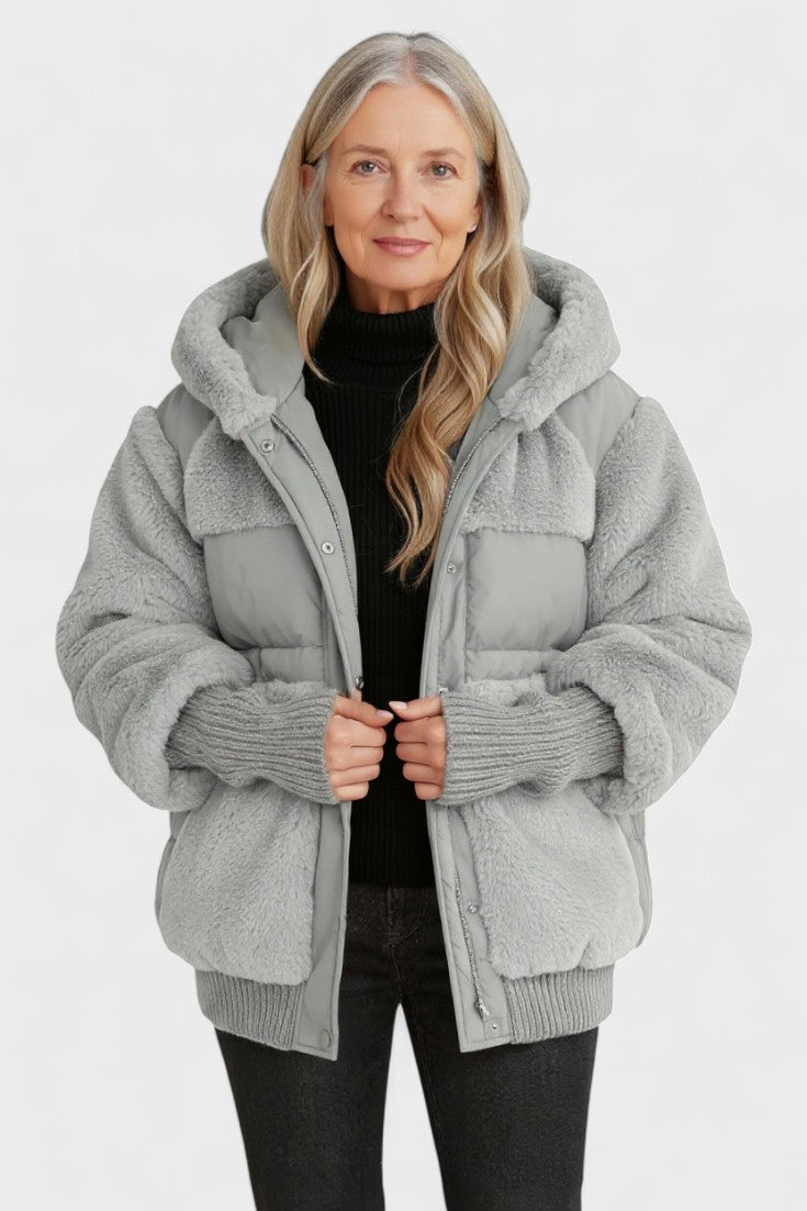 Ellie | Raffineret Oversized Vinterfrakke med Teddyhætte
