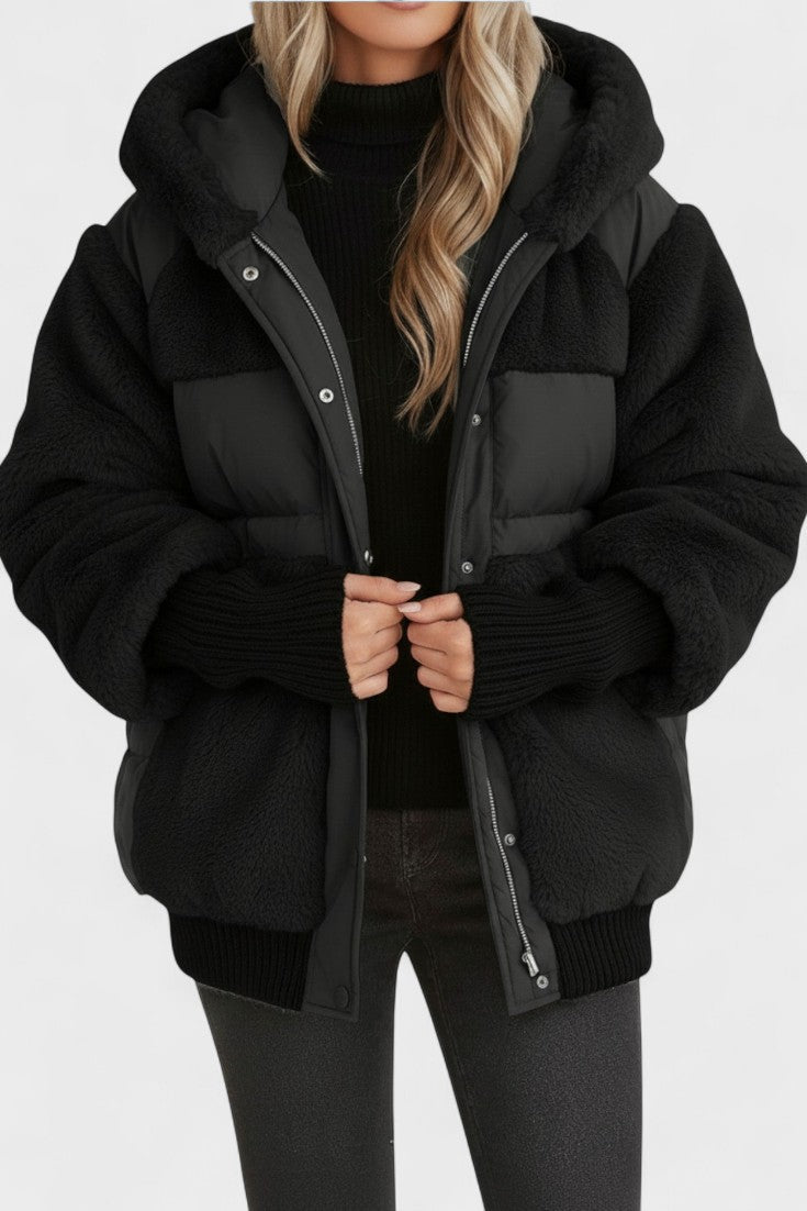 Ellie | Raffineret Oversized Vinterfrakke med Teddyhætte