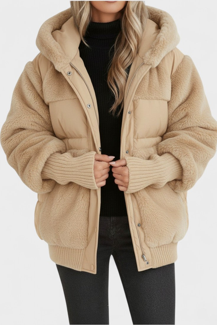 Ellie | Raffineret Oversized Vinterfrakke med Teddyhætte