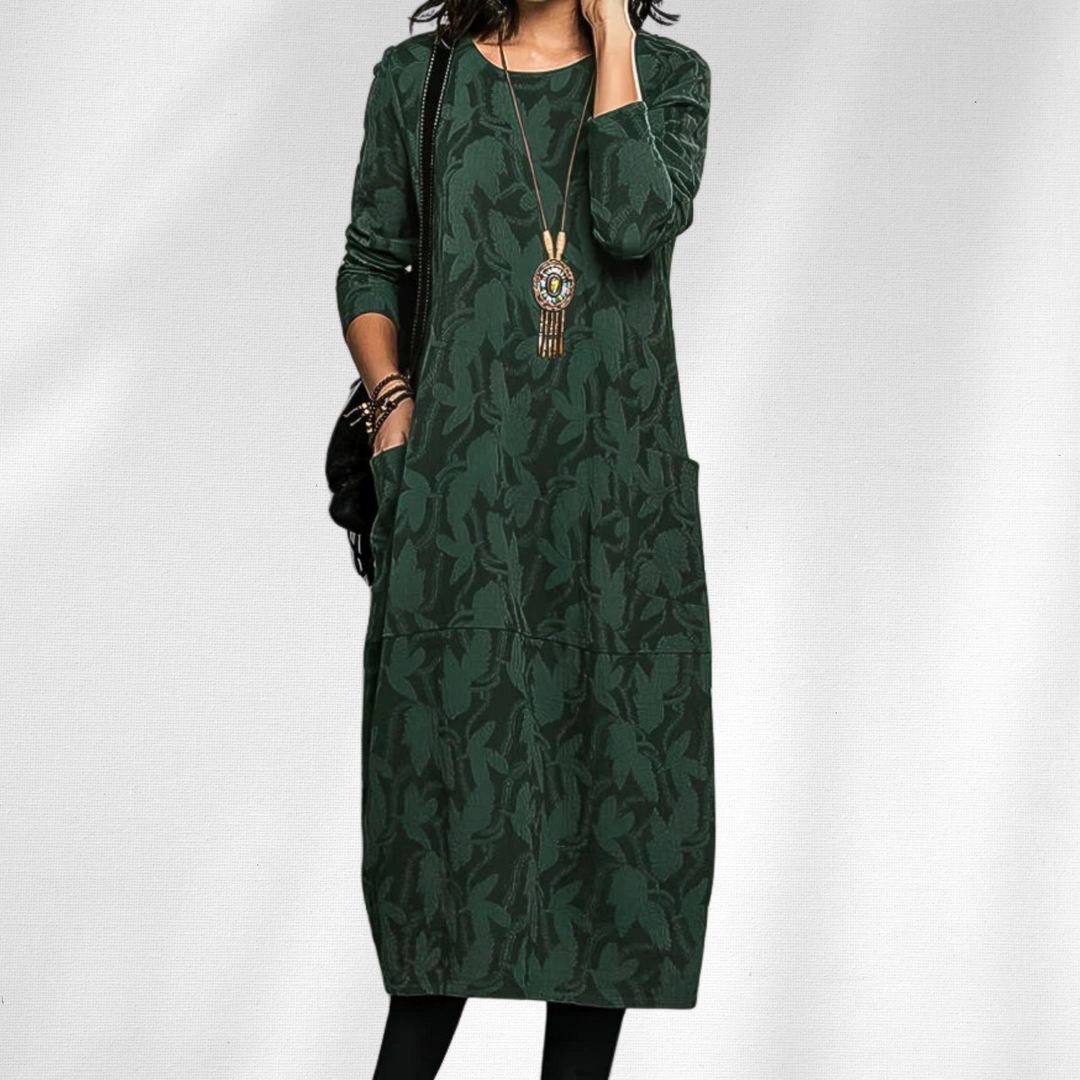 Emily | Elegant Floral Jacquard Sweater Dress with Pockets