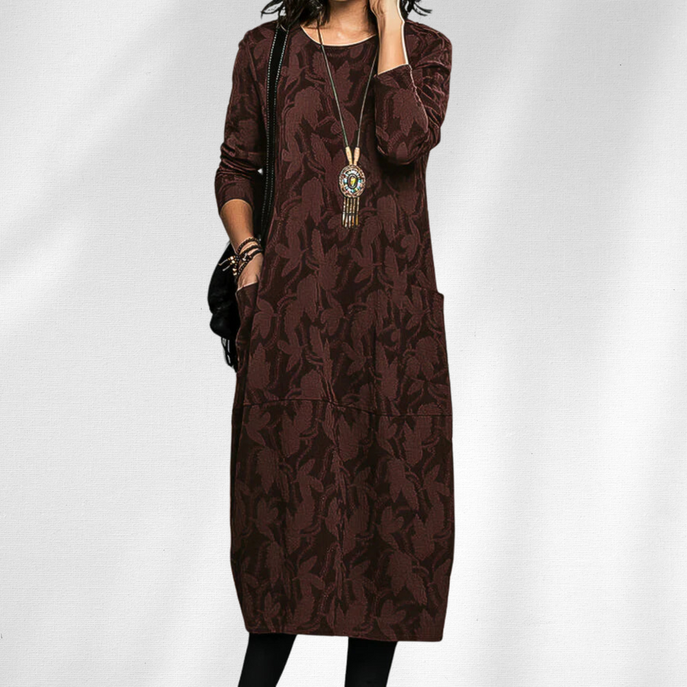 Emily | Elegant Floral Jacquard Sweater Dress with Pockets