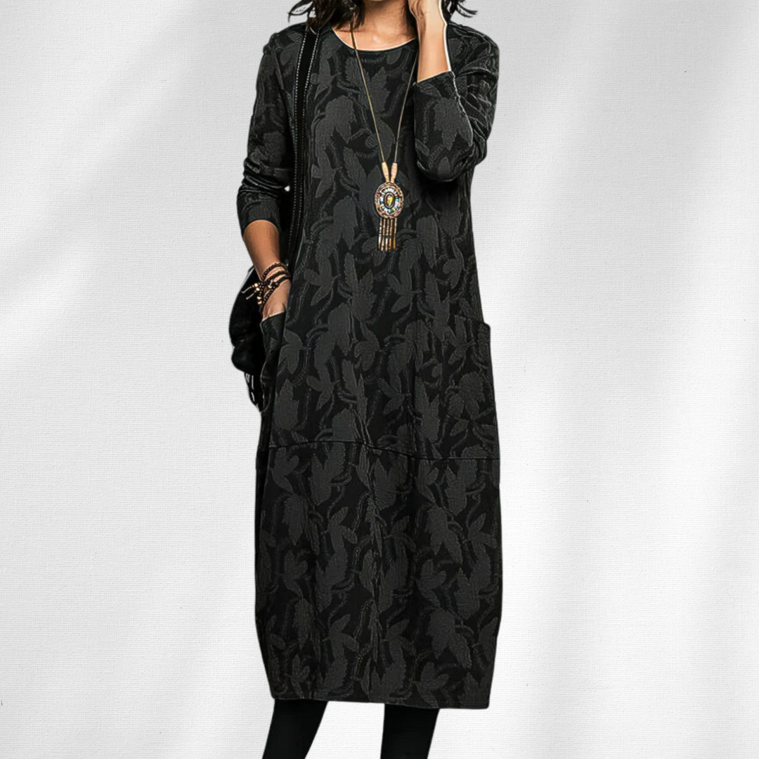 Emily | Elegant Floral Jacquard Sweater Dress with Pockets