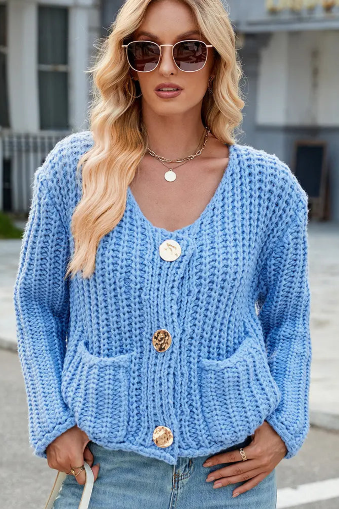 Emily | Polished V-Neck Knit Sweater Cardigan with Pockets