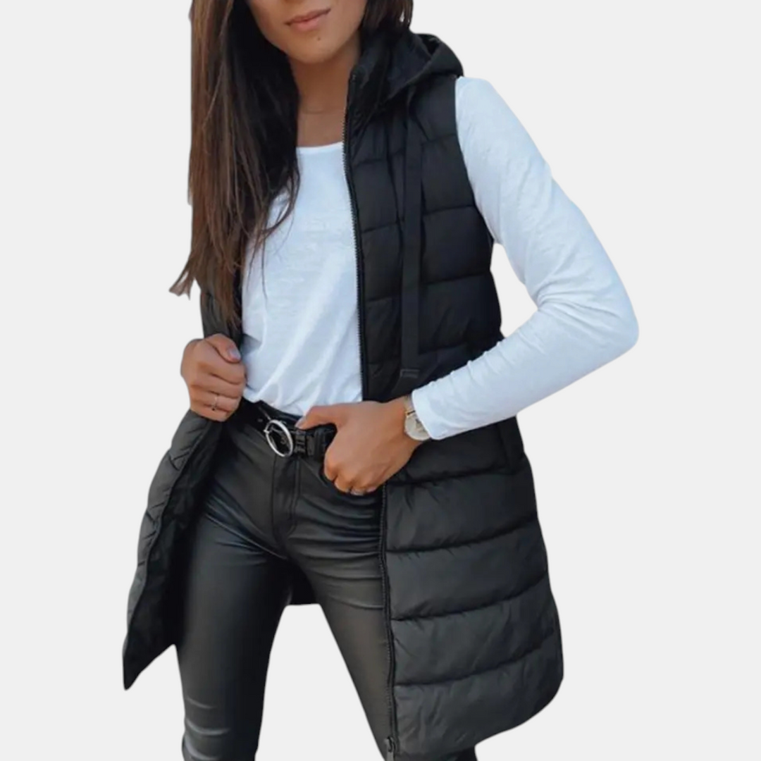 Emily | Relaxed Hooded Longline Quilted Vest