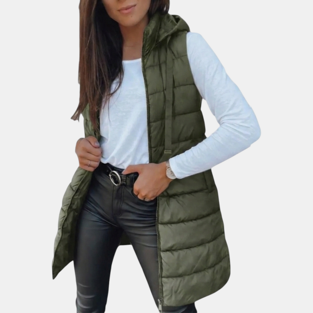 Emily | Relaxed Hooded Longline Quilted Vest