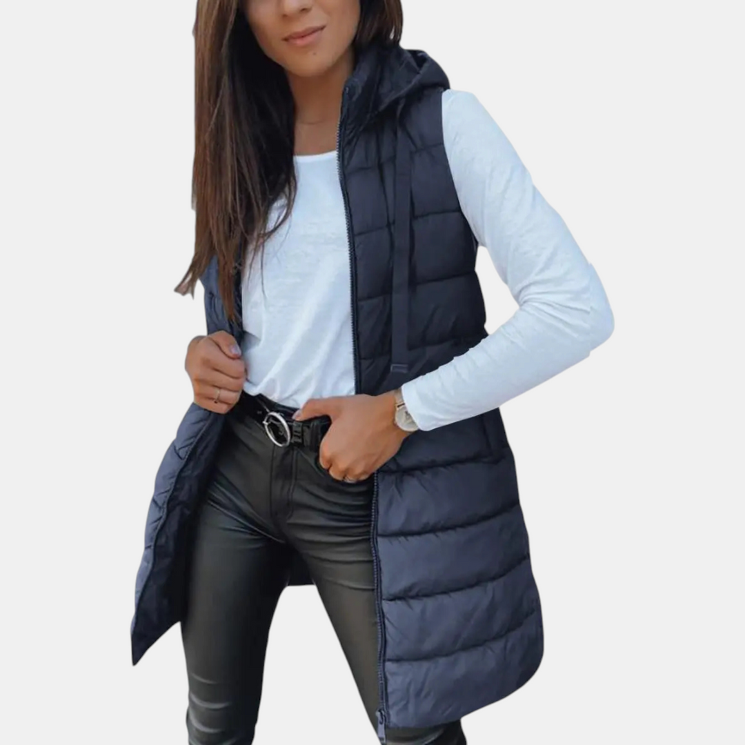 Emily | Relaxed Hooded Longline Quilted Vest