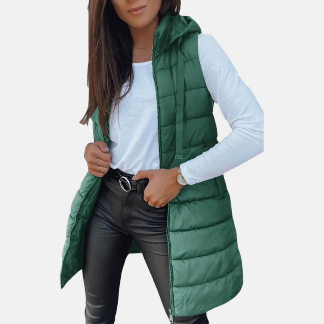 Emily | Relaxed Hooded Longline Quilted Vest