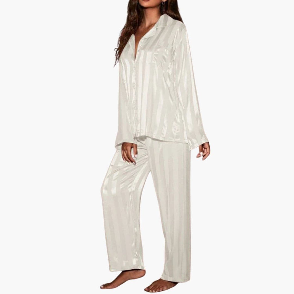 Emma | Elegant Stribet Skinnende Pyjamasæt Nattøj Dame