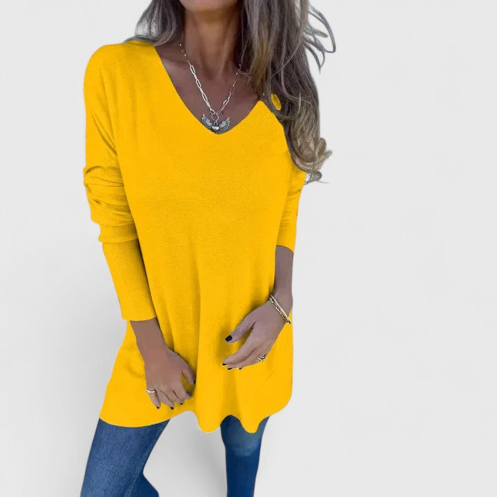 Emma | Elegant V-Neck Oversized Longline Knit Sweater