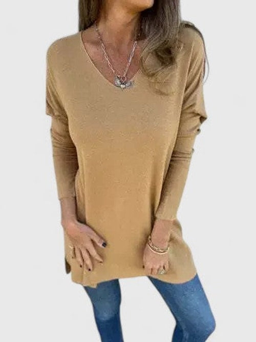 Emma | Elegant V-Neck Oversized Longline Knit Sweater