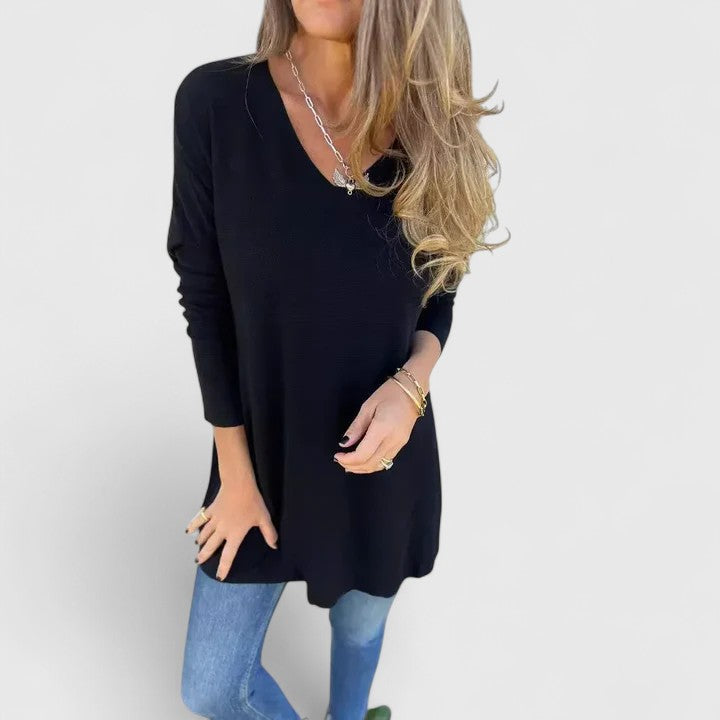 Emma | Elegant V-Neck Oversized Longline Knit Sweater