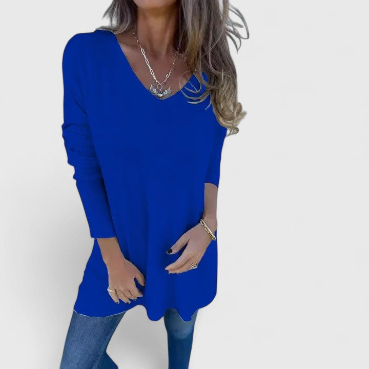 Emma | Elegant V-Neck Oversized Longline Knit Sweater