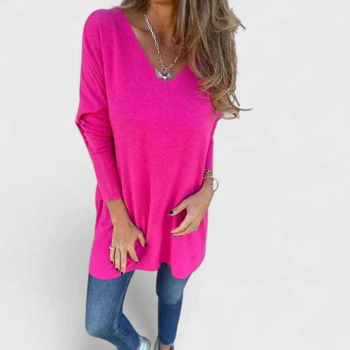 Emma | Elegant V-Neck Oversized Longline Knit Sweater