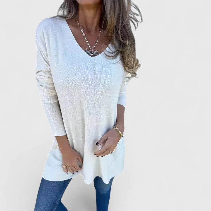 Emma | Elegant V-Neck Oversized Longline Knit Sweater