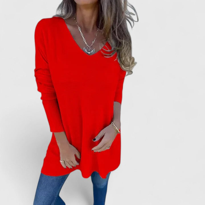 Emma | Elegant V-Neck Oversized Longline Knit Sweater