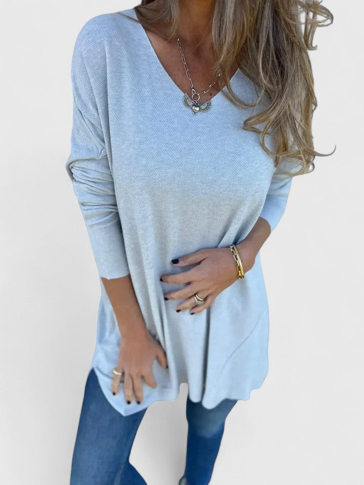 Emma | Elegant V-Neck Oversized Longline Knit Sweater