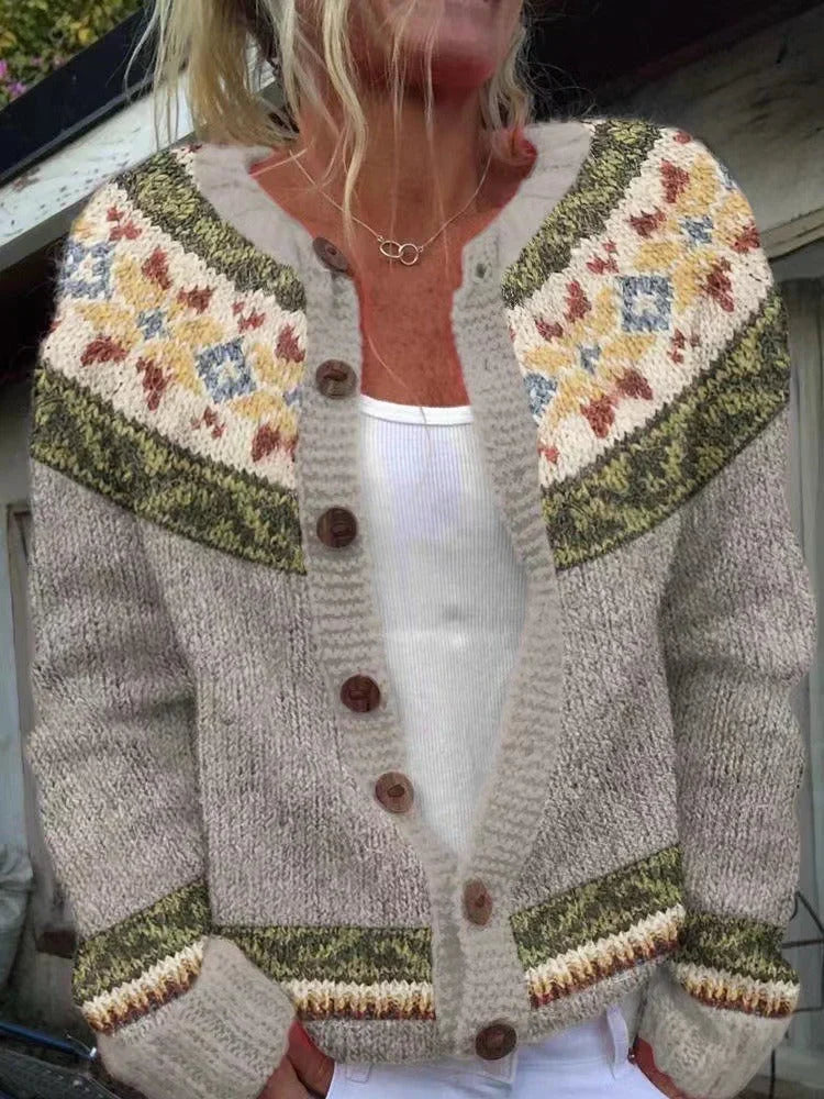 Emma | Vintage Fair Isle Button Front Knit Cardigan