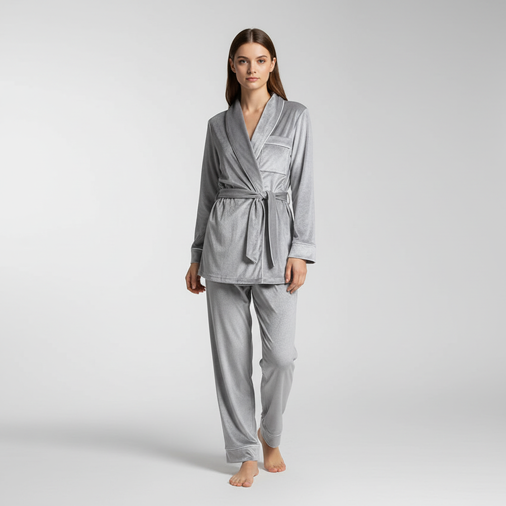 Eva | Klassisk Pyjamasæt Nattøj Dame med Kontrastbesætning