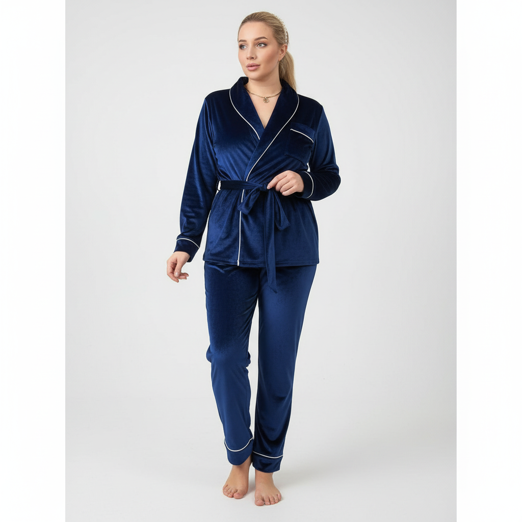 Eva | Klassisk Pyjamasæt Nattøj Dame med Kontrastbesætning