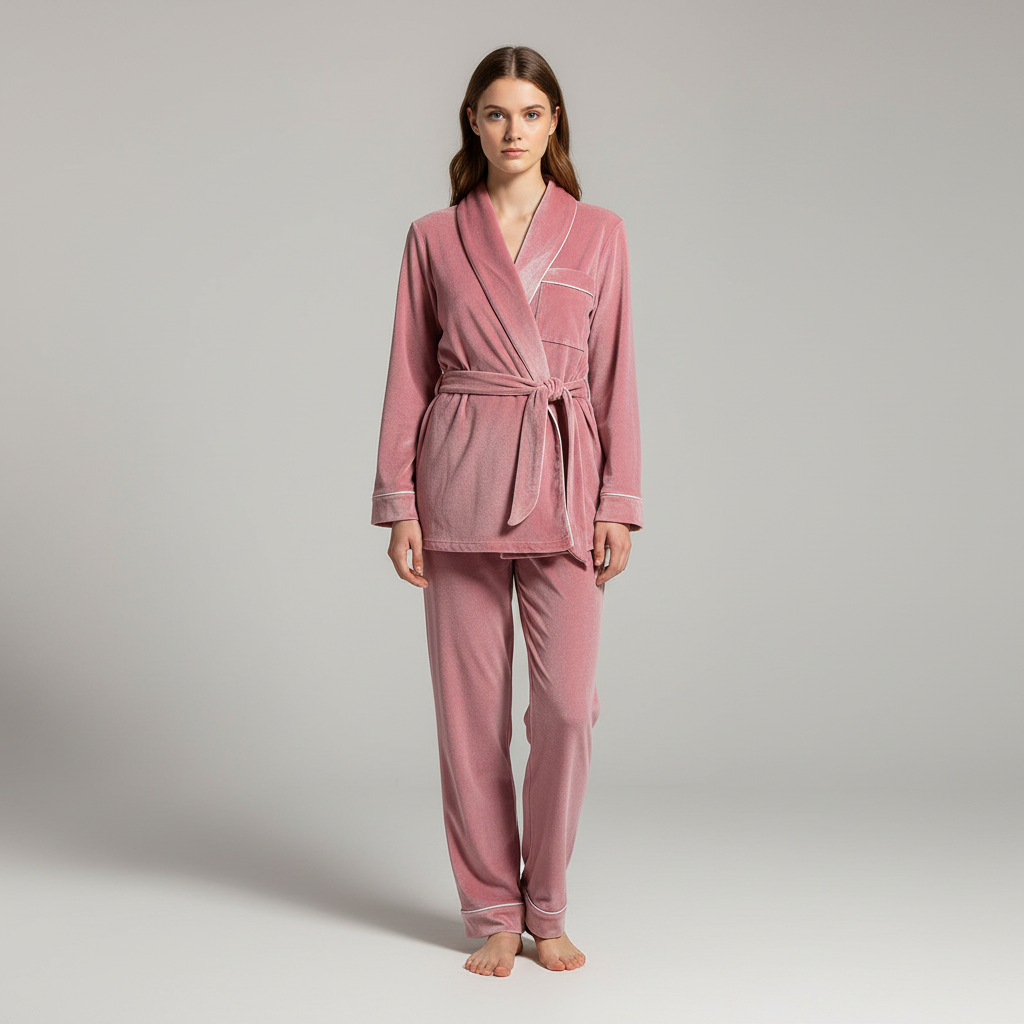 Eva | Klassisk Pyjamasæt Nattøj Dame med Kontrastbesætning