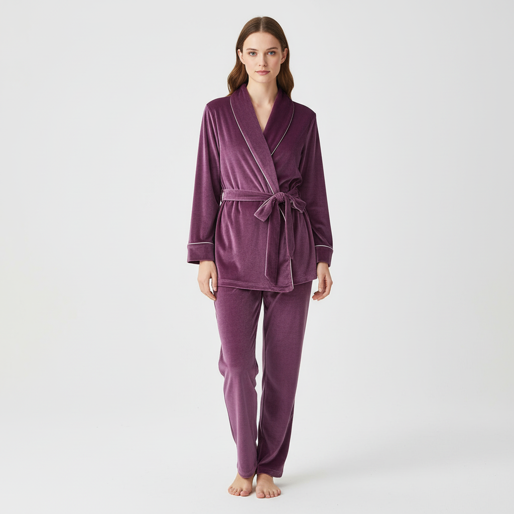 Eva | Klassisk Pyjamasæt Nattøj Dame med Kontrastbesætning