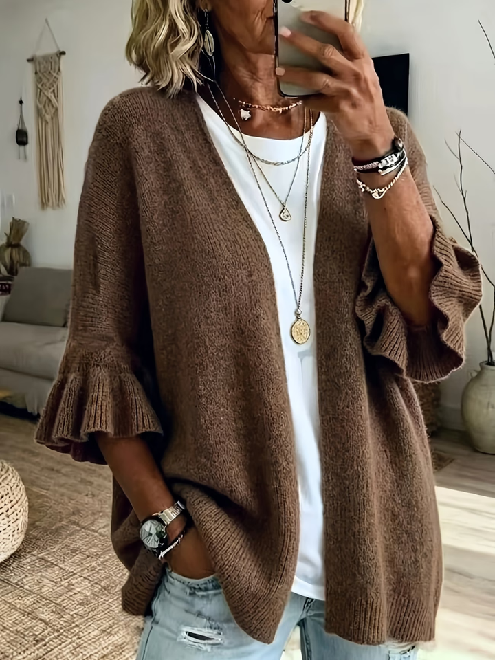Evelyn | Chic Ruffle Sleeve Open Front Knit Cardigan