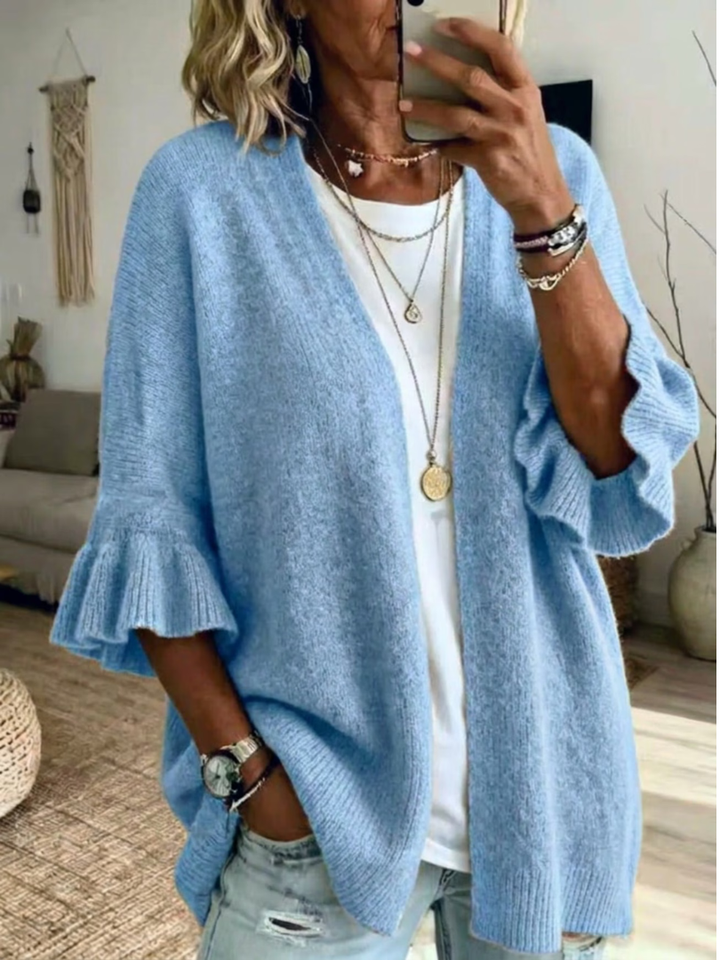 Evelyn | Chic Ruffle Sleeve Open Front Knit Cardigan