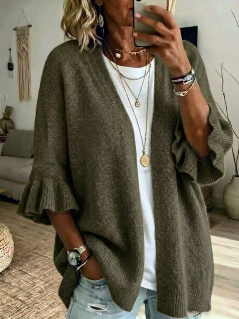 Evelyn | Chic Ruffle Sleeve Open Front Knit Cardigan