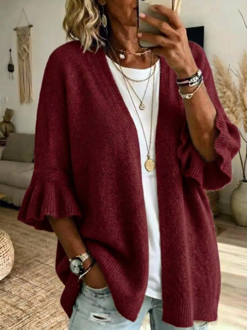 Evelyn | Chic Ruffle Sleeve Open Front Knit Cardigan