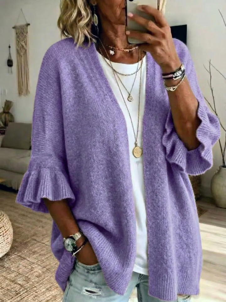 Evelyn | Chic Ruffle Sleeve Open Front Knit Cardigan