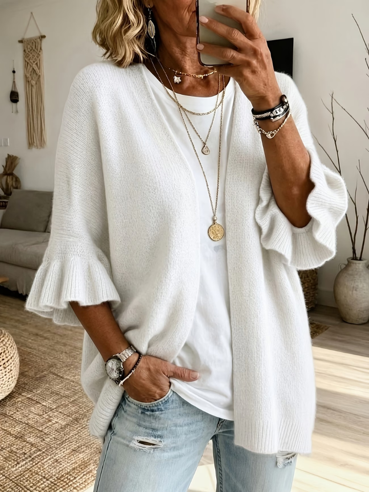 Evelyn | Chic Ruffle Sleeve Open Front Knit Cardigan