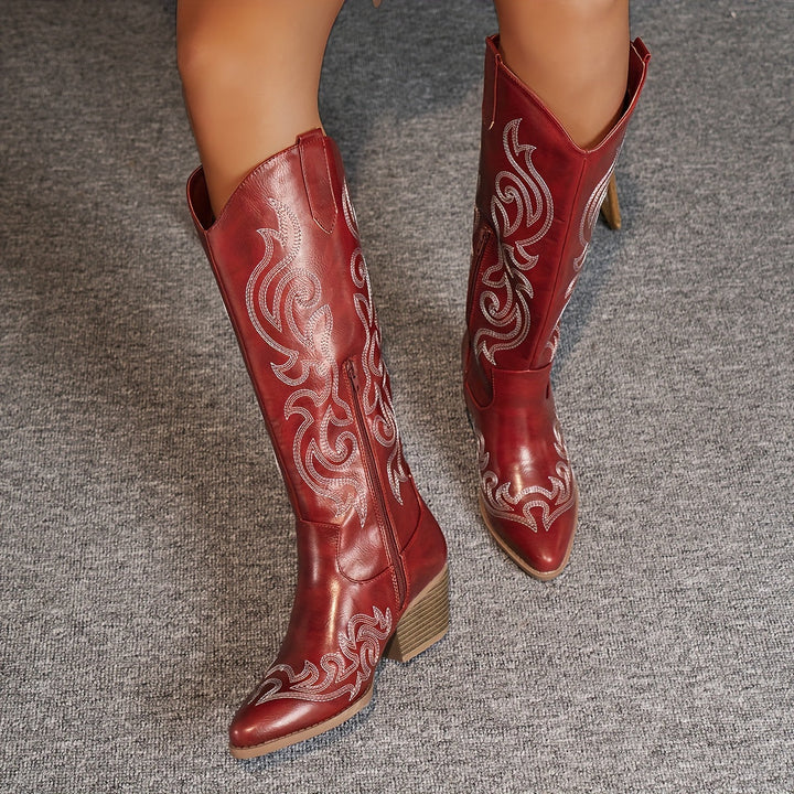 Evelyn | Classic Embroidered Knee High Western Cowboy Boots