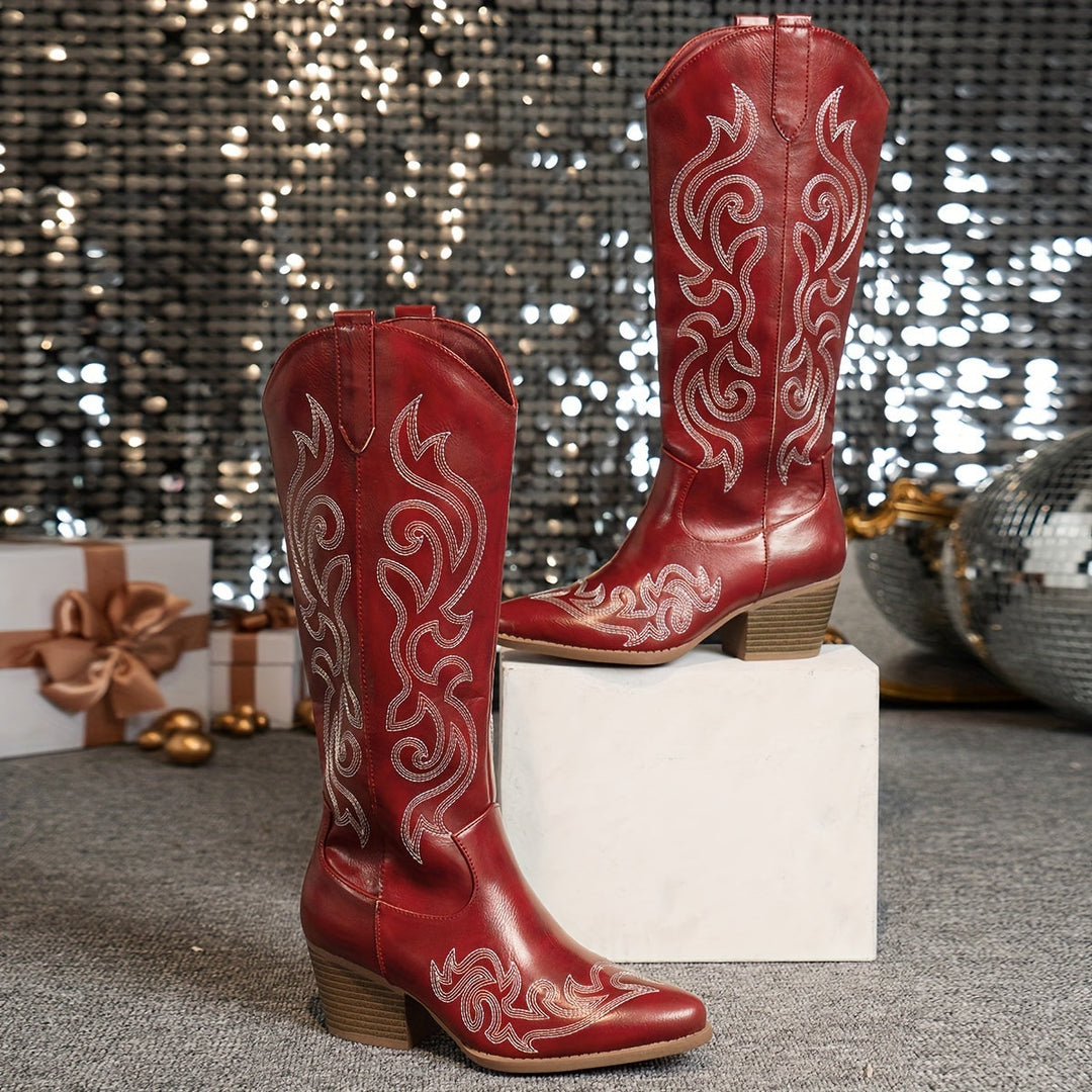 Evelyn | Classic Embroidered Knee High Western Cowboy Boots