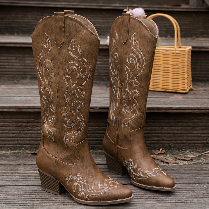 Evelyn | Classic Embroidered Knee High Western Cowboy Boots