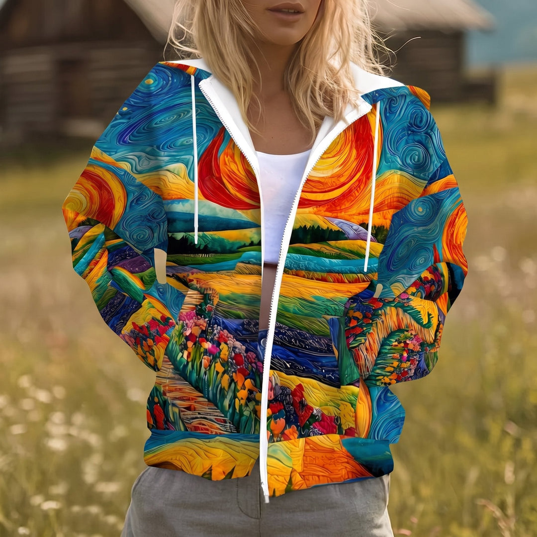 Evelyn | Relaxed Sunburst Print Full Zip Hoodie