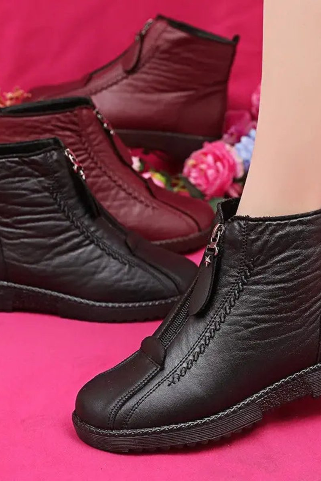 Evelyn | Sophisticated Front Zip Ankle Boots with Fleece Lining