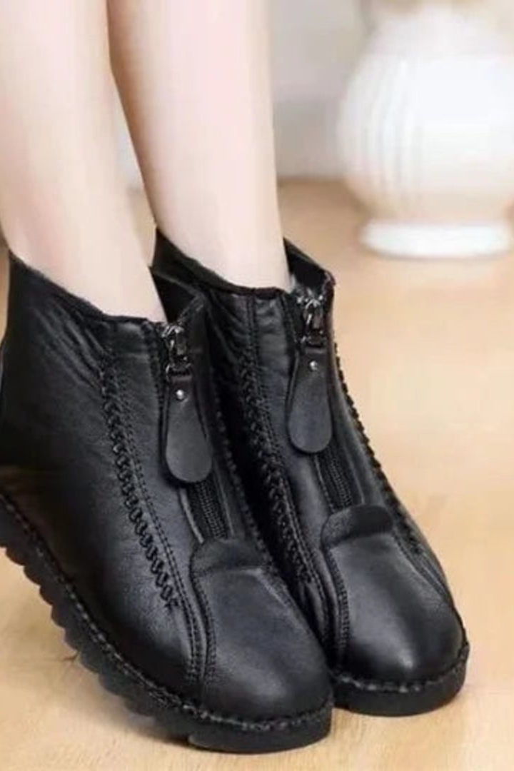 Evelyn | Sophisticated Front Zip Ankle Boots with Fleece Lining