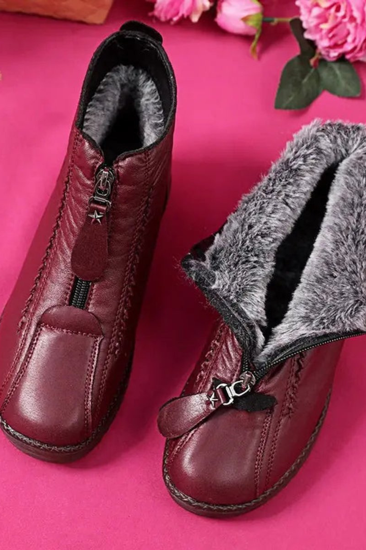 Evelyn | Sophisticated Front Zip Ankle Boots with Fleece Lining