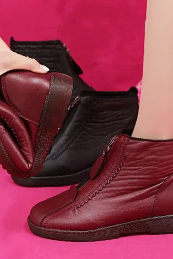 Evelyn | Sophisticated Front Zip Ankle Boots with Fleece Lining