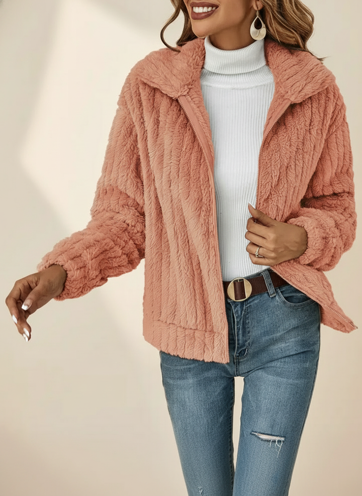 Evelyn | Textured Long Sleeve Zip Up Cardigan