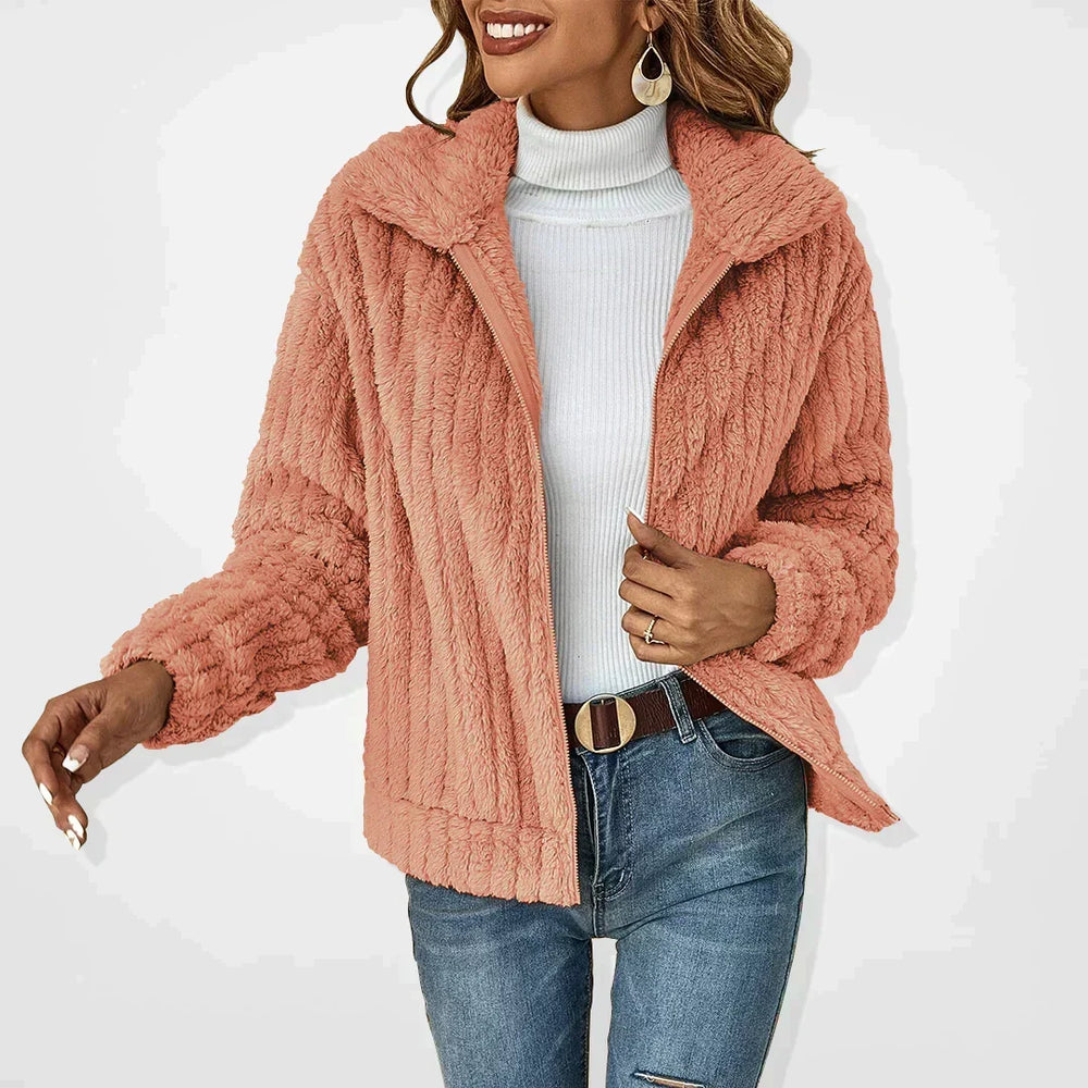 Evelyn | Textured Long Sleeve Zip Up Cardigan